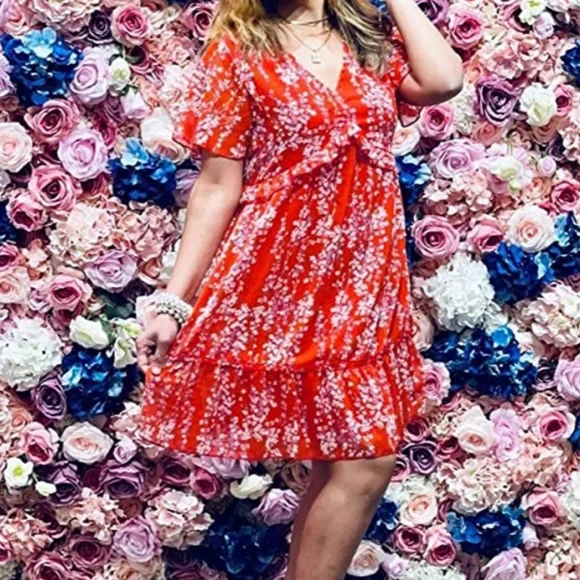 Women’s Summer Dress Ruffle V Neck Tunic Dress Floral Casual Loose flowy dress - Picture 4 of 11